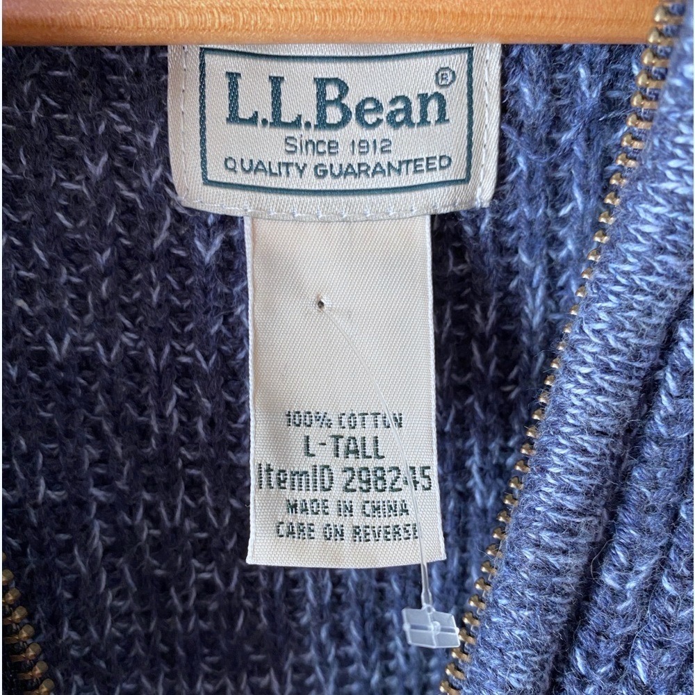 L.L. BEAN Vintage Indigo Marle Waffle Knit Cotton Full-Zip Grandpa Cardigan LT - Picture 3 of 6